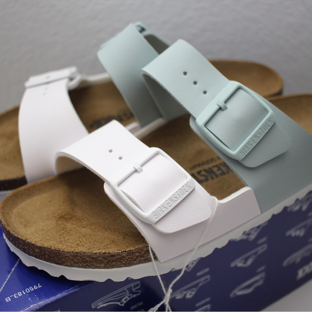 Birkenstock Arizona Split- White/Surf Green